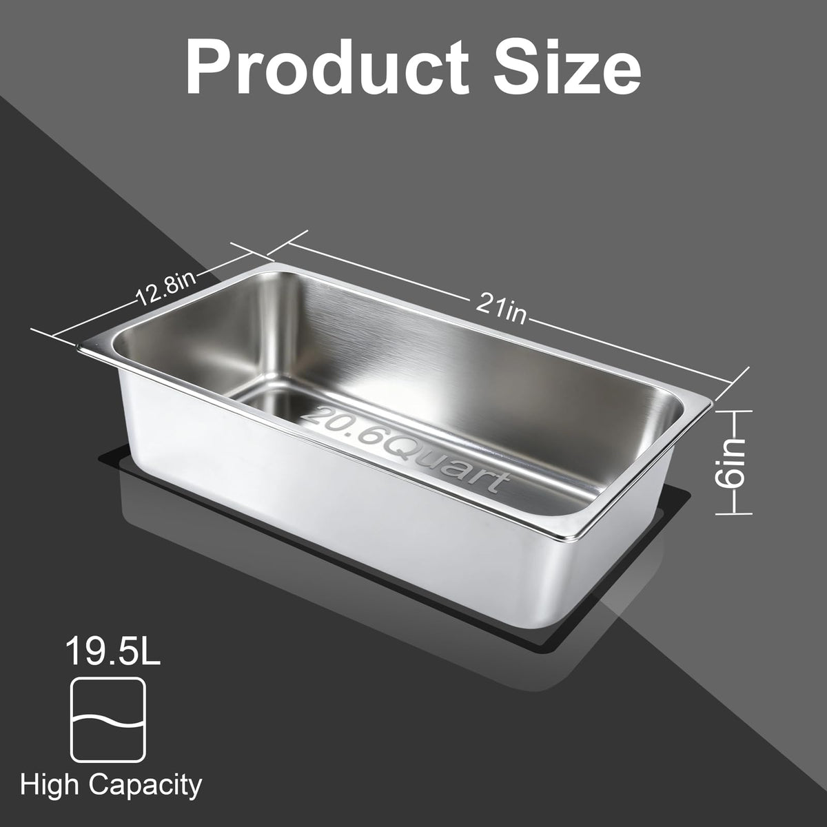 VOISEN 2 Pack Hotel Pans,1/1 Size 6" Deep,Anti-Jamming Steam Pan,Commercial Stainless Steel Pan, Steam Table Pans Full Size