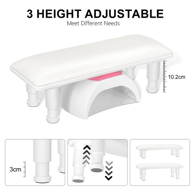 Arm Rest for Nails Tech,Height Adjustable Nail Arm Rest Stand,Cleanable Leather Hand Rest Holder Pillow,Manicure Armrest with Detachable Plastic Legs,Anti-slip