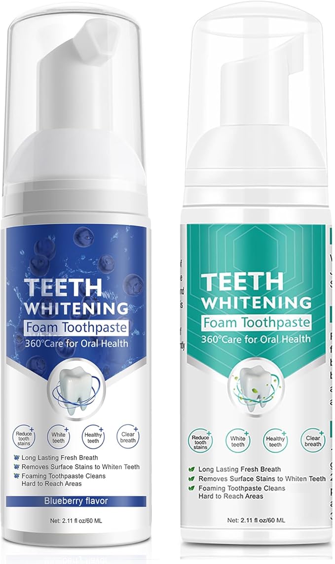 2PCS Foam Toothpaste, Whitening Baking Soda Toothpaste, Ultra-fine Mousse Foam Deeply Cleaning Gums, for Great Oral Care & Whitening Result Blueberry and Mint