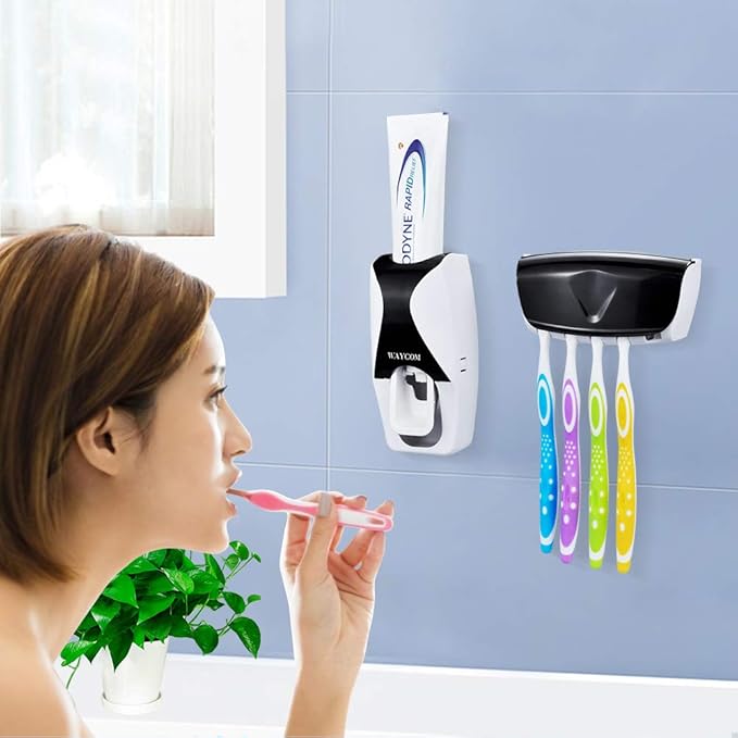WAYCOM Dust-Proof Toothpaste Dispenser Toothpaste Squeezer Kit (Black)