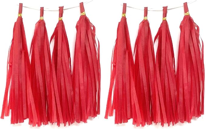 Tissue Paper Tassels Garland Banner Table Decor Party Banner Wedding Birthday Baby Shower Nursery Party Decorations (20, Red)