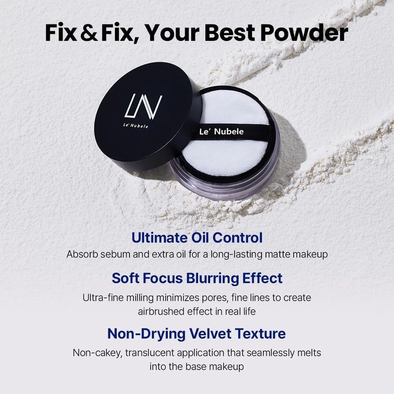 Le' Nubele Azulene Face Cover Fixing Powder Mini Size for Oily Sensitive Skin | Azulene + Talc Free | Blurring Setting Powder, Translucent Face Powder, Setting Powder Makeup, Korean Makeup | 3g•0.10oz