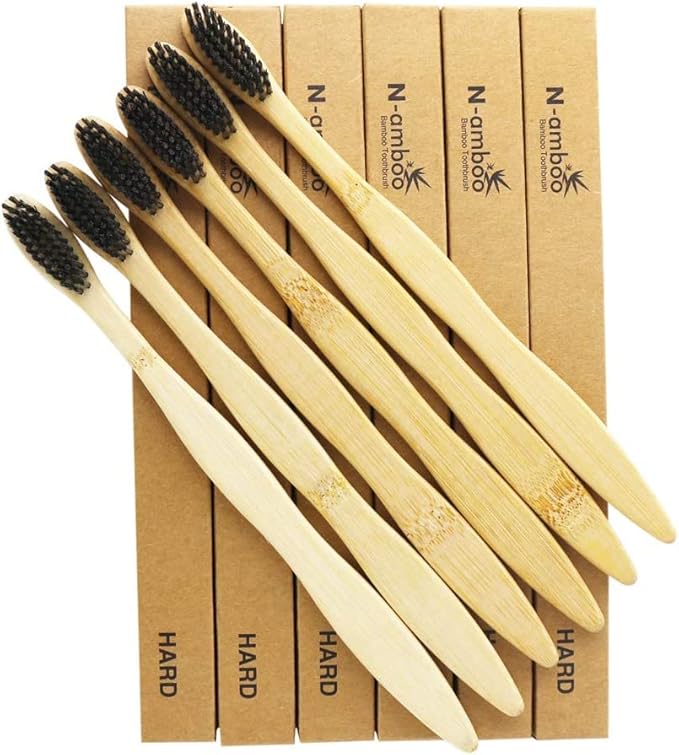 Hard Toothbrush Bamboo Toothbrush for Adult Manual Toothbrsuh Hard Bristles Pack of 6