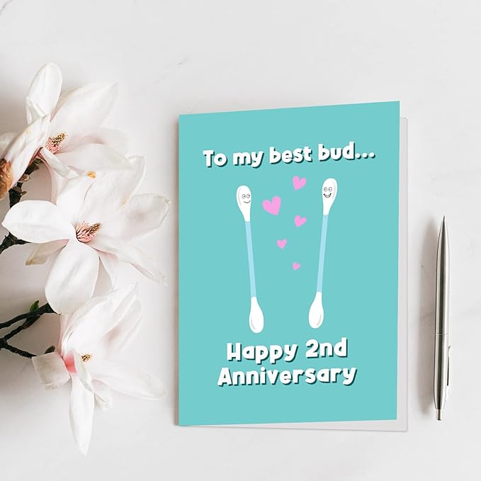 Qiliji Happy 2nd Anniversary Card, Funny Cotton Anniversary Card, Second Wedding Anniversary Card, 2 Years Married Anniversary Greeting Card, To My Best Bud
