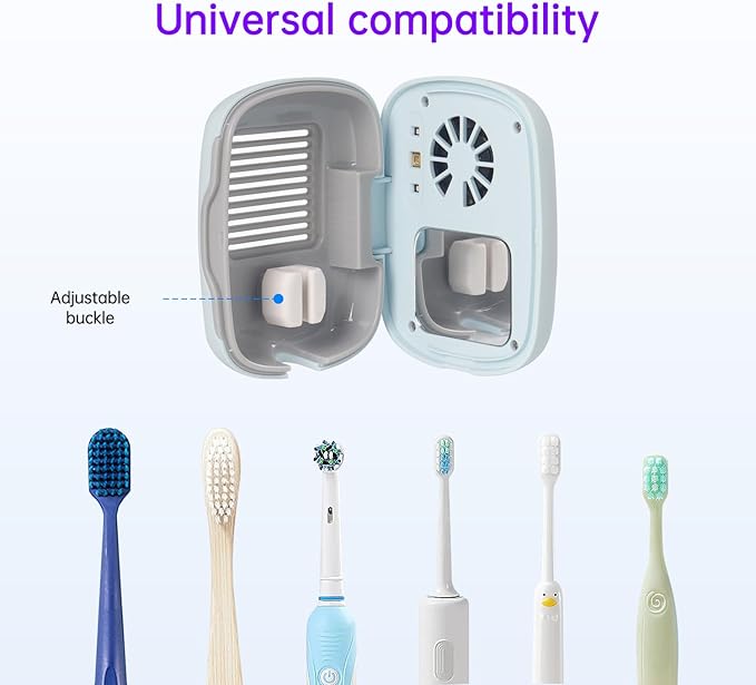 Toothbrush Holder, Toothbrush Cleaner Case, Portable USB Charging Toothbrush Cover with U V-C Light, Travel Toothbrush Holder (Blue-Fan)