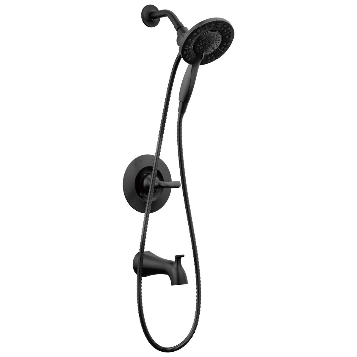 Delta Arvo 14 Series Matte Black Bathtub Shower Faucet Set with In2ition 2-in-1 Dual Shower Head with Handheld Spray Combo, Valve Trim Kit, Matte Black 144840-BL-I (Valve Included)