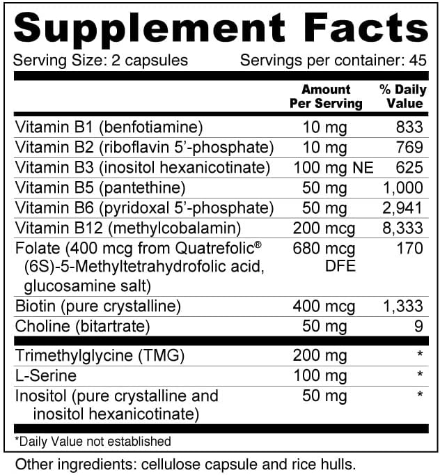Wellness Resources Super Coenzyme B Complex - 90 Capsules - Vitamin B12, Vitamin B Complex for Hair Growth, Adrenal Support & Stress Relief - Methylated B12, Folate, Biotin, Riboflavin, Thiamine