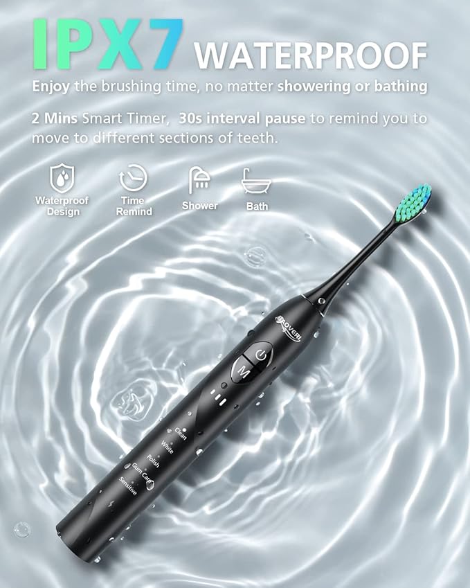 BAOVERI Electric Toothbrush for Adults&Kids, 42000 VPM Rechargeable Sonic Toothbrush with 8 Brush Heads, 5 Modes & 3 Intensity Levels, IPX7 Waterproof, 2-Min Smart Timer, 4 H Fast Charge for 60 Days
