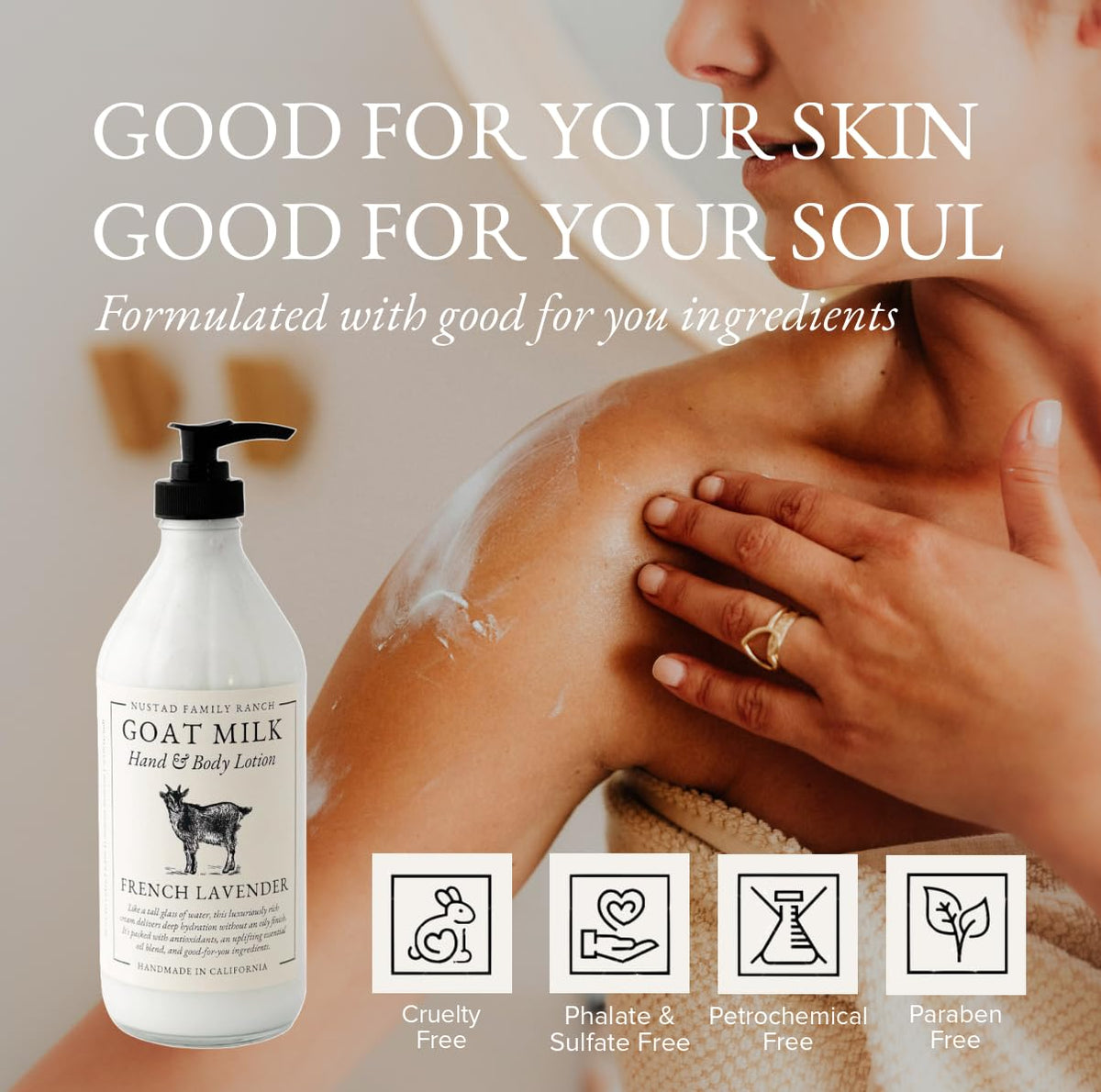 Goat Milk Body Lotion for Dry Sensitive Skin – Natural Moisturizer for Face, Hands & Body – Handmade, Fast-Absorbing, Lightweight, Non-Greasy – Multiple Scents (16oz, Lavender Amber)