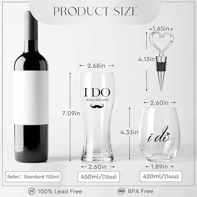 AW BRIDAL Wedding Gifts for Couples 2026, Mr and Mrs Wine Glasses and Beer Mug Set, Engagement Gift for the Couple, Bride and Groom Wedding Glasses with Wine Stopper, Bridal Shower Gifts for Bride