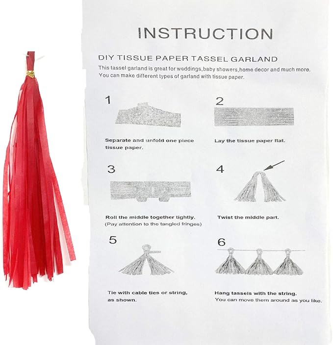 Tissue Paper Tassels Garland Banner Table Decor Party Banner Wedding Birthday Baby Shower Nursery Party Decorations (20, Red)