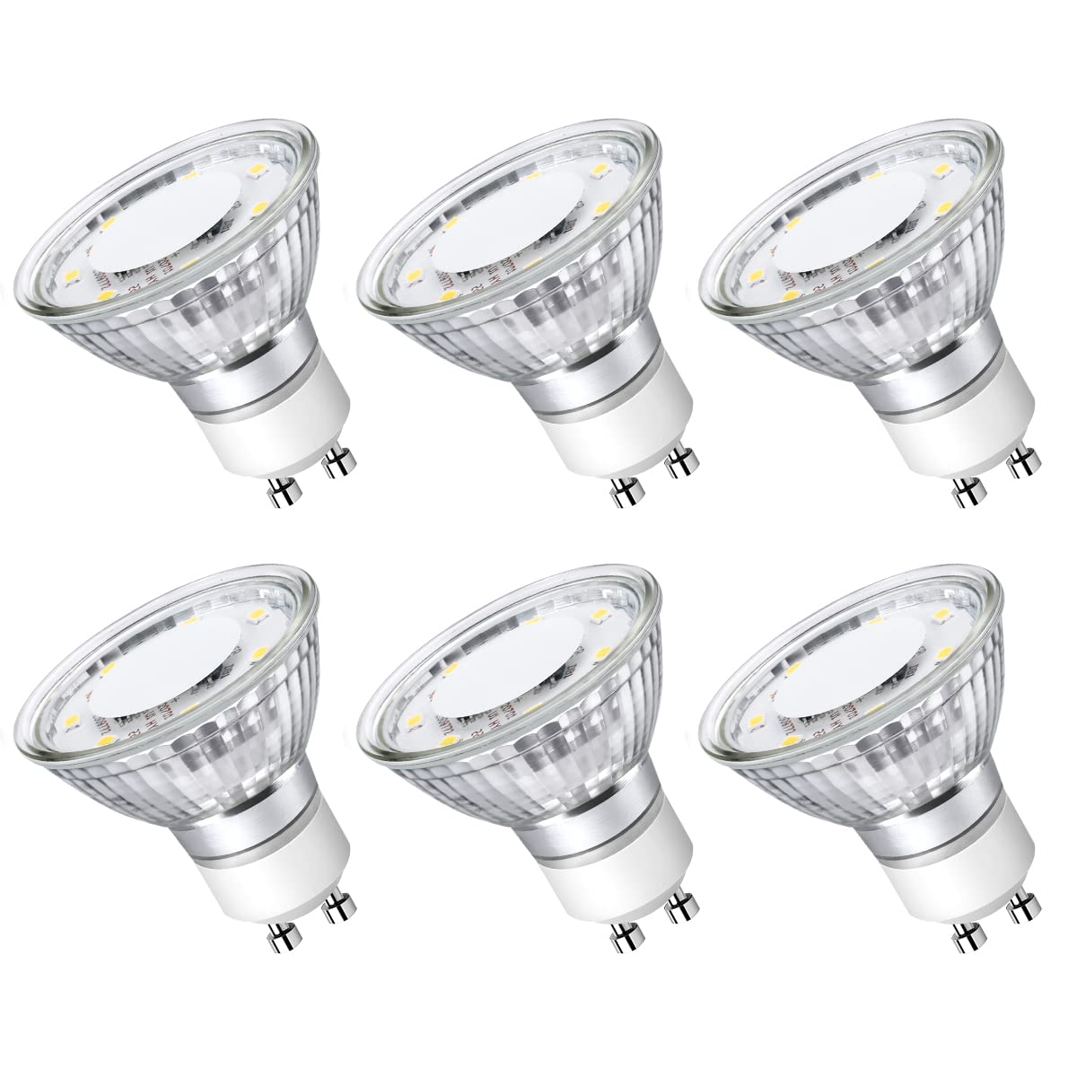 Lepro Non-Dimmable GU10 LED Light Bulbs, 5000K Daylight White GU10 Bulb Replacement for Recessed Track Lighting, 4W LED Bulbs with 100°Flood Beam for Kitchen, Range Hood, Living Room, Bedroom, 6 Pack