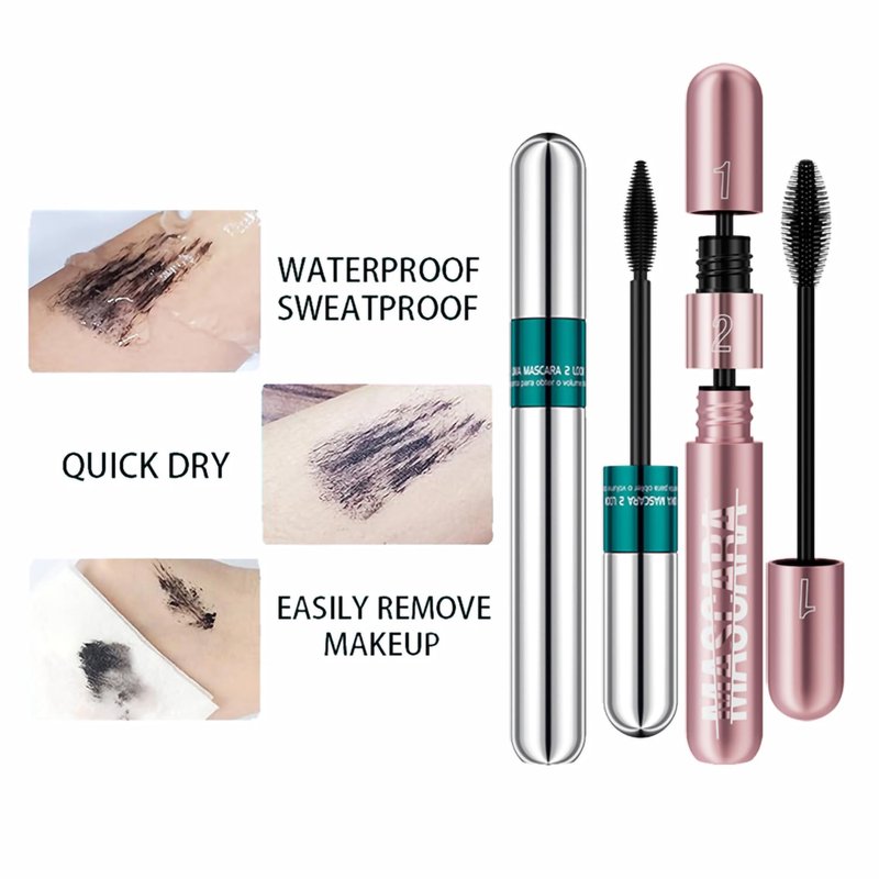 2Pcs 2 Step Lengthening & Volumizing Tubing Mascara, Smudge-Proof, Clump-Free, 2 in 1 Black Mascara For Natural Lengthening And Thickening Effect