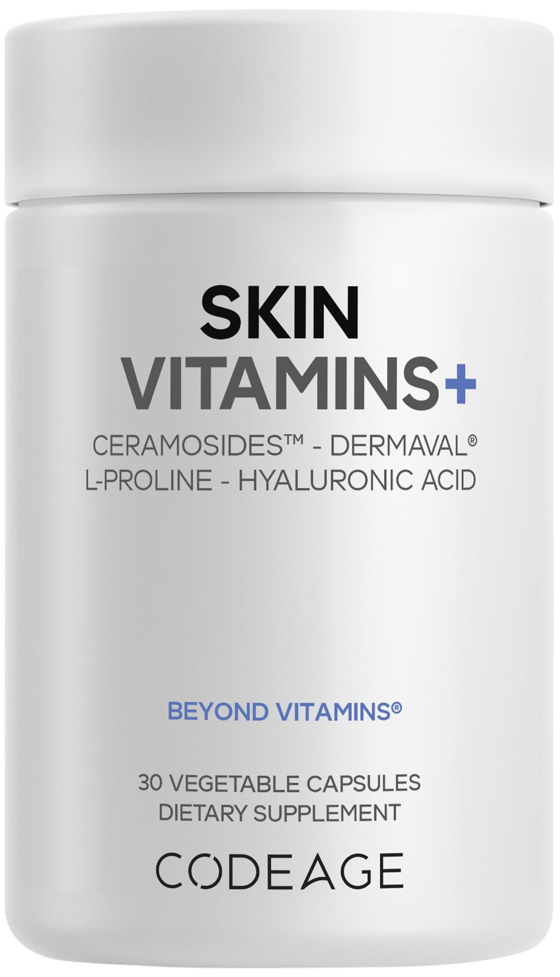 Codeage Skin Vitamins+ Supplement – Ceramosides, Dermaval, Hyaluronic Acid, Coffeeberry, Vitamin C – Skin Elasticity, Wrinkle & Moisture Support – Liposomal Delivery – Non-GMO, 30 Capsules
