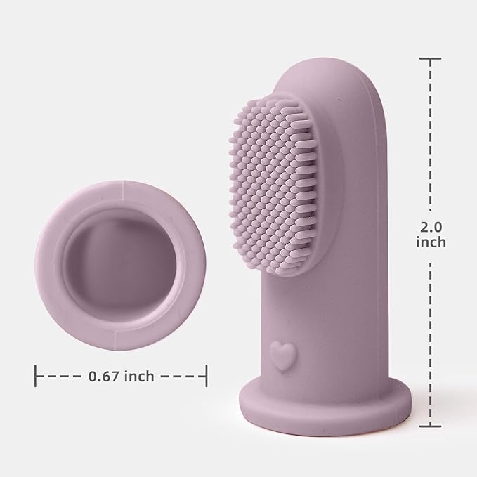 BumbleBee Silicone Baby Finger Toothbrush, Oral Cleaning & Teething Brush for Infants & Toddlers, 0 Months+, 2 Count with Travel Storage Case - Purple