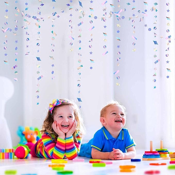 Cheerland Iridescent Confetti Garland Holographic Party Decorations Sparkle Streamers Hanging Star Banners for Birthday New Year’s Eve Disco Party Euphoria Decor Christmas Celebration Supplies 10pcs