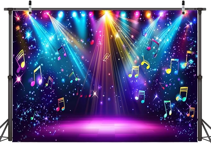 AIIKES 8x6ft Rainbow Stage Photography Backdrop1980s Colorful Disco Backdrop Rock Music Glow Neon Dance Birthday Party Decorations Backdrop XY142