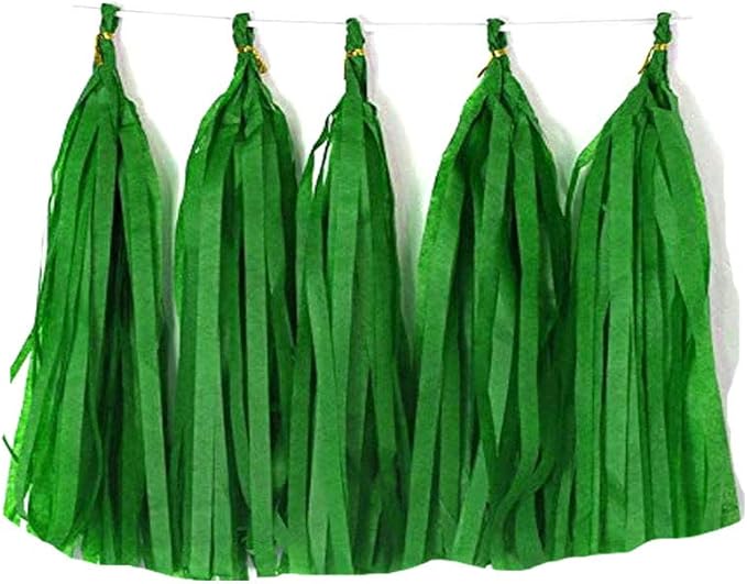 Tissue Paper Tassels Garland Banner Table Decor Party Banner Wedding Birthday Baby Shower Nursery Party Decorations Supplies (20, Green)
