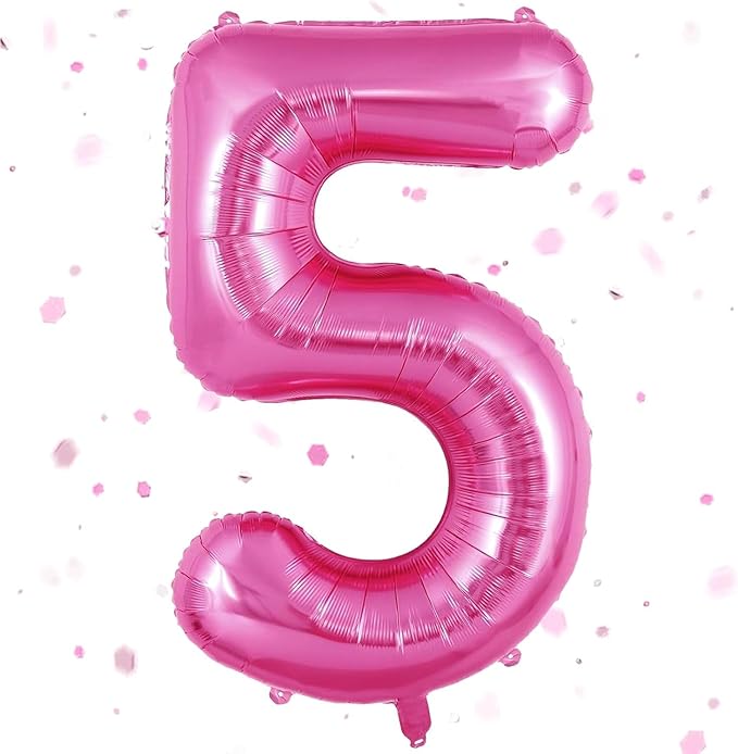 Pink Number Balloons, Large Hot pink Number 5 Balloon 40 Inch Pink 5 Balloon for Men Women Boys Girls 5th Birthday Party Decoration