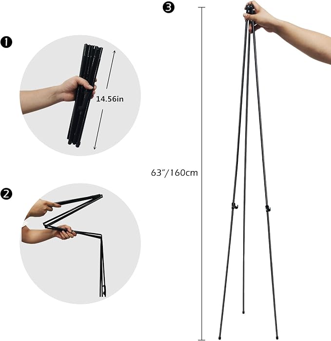 RRFTOK Easel Stand for Display, 63'' Instant for Sign Art and Crafts Portable Ground Easels for Wedding Banner and Poster Display Stand - Metal Tripod with Portable Bag.Black