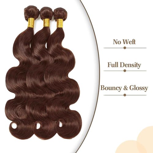 Fabimiya 16 18 20 Inch Human Hair Bundles Chocolate Brown 4# Body Wave Bundles Human Hair 100% Unprocessed Soft Sewn In Hair with Double Weft for Black Women