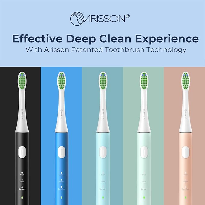 ARISSON Sonic Electric Toothbrush for Adults and Kids, 40,000 VPM Power Toothbrush, 1.5H Fast Charge Ultrasonic Electric Toothbrushes with 2 Minutes Smart Timer, White on Powder Blue