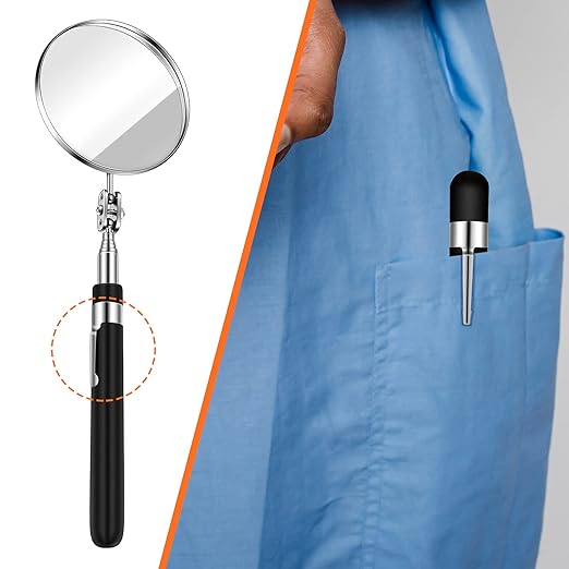 5 Pcs Telescoping Inspection Mirror Set Round Stainless Steel Mirror 360 Rotation Adjustable Inspection Tool with Long Handle for Check The Vehicle, Observe The Eyelashes, Mouth(Classic Style)