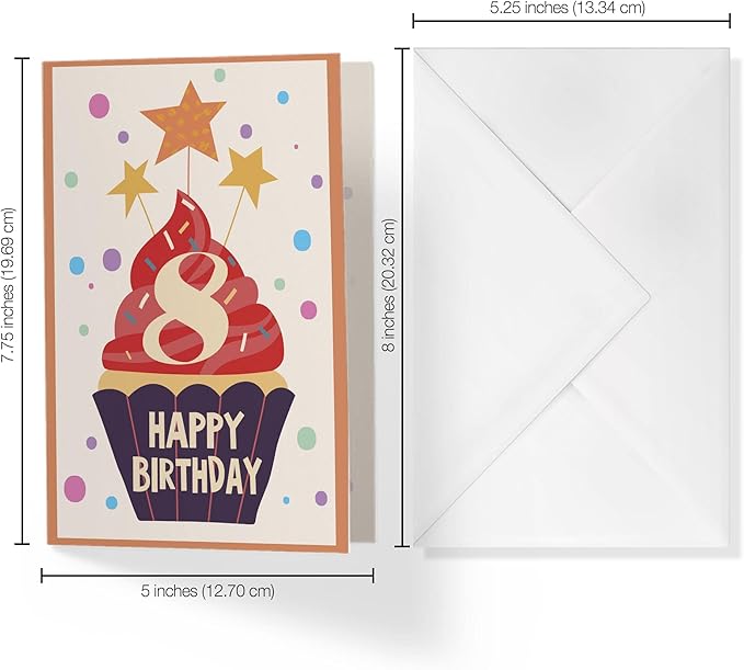 | Happy 8th Birthday Card | 5”x7.5” | (Single Card + Envelope)