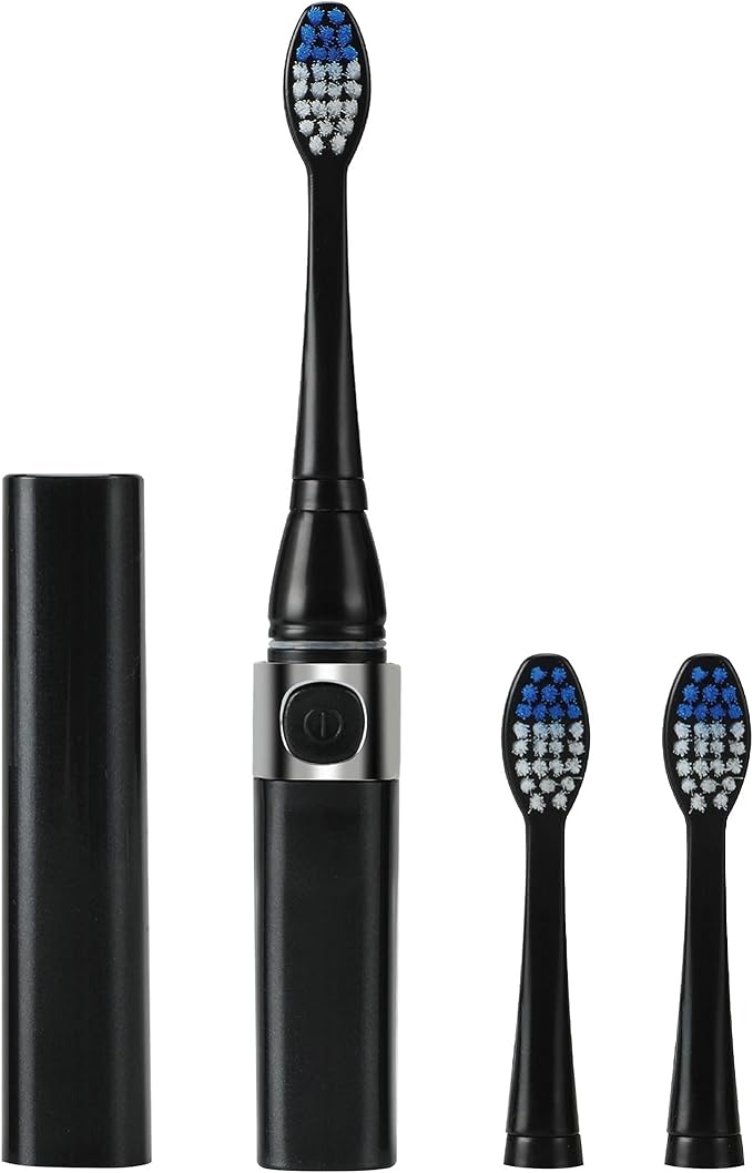 Pursonic Portable Sonic Toothbrush Battery Operated, Battery Included, 3 Brush Heads Included, 22,000 Strokes Per Minute, Brush On The Go
