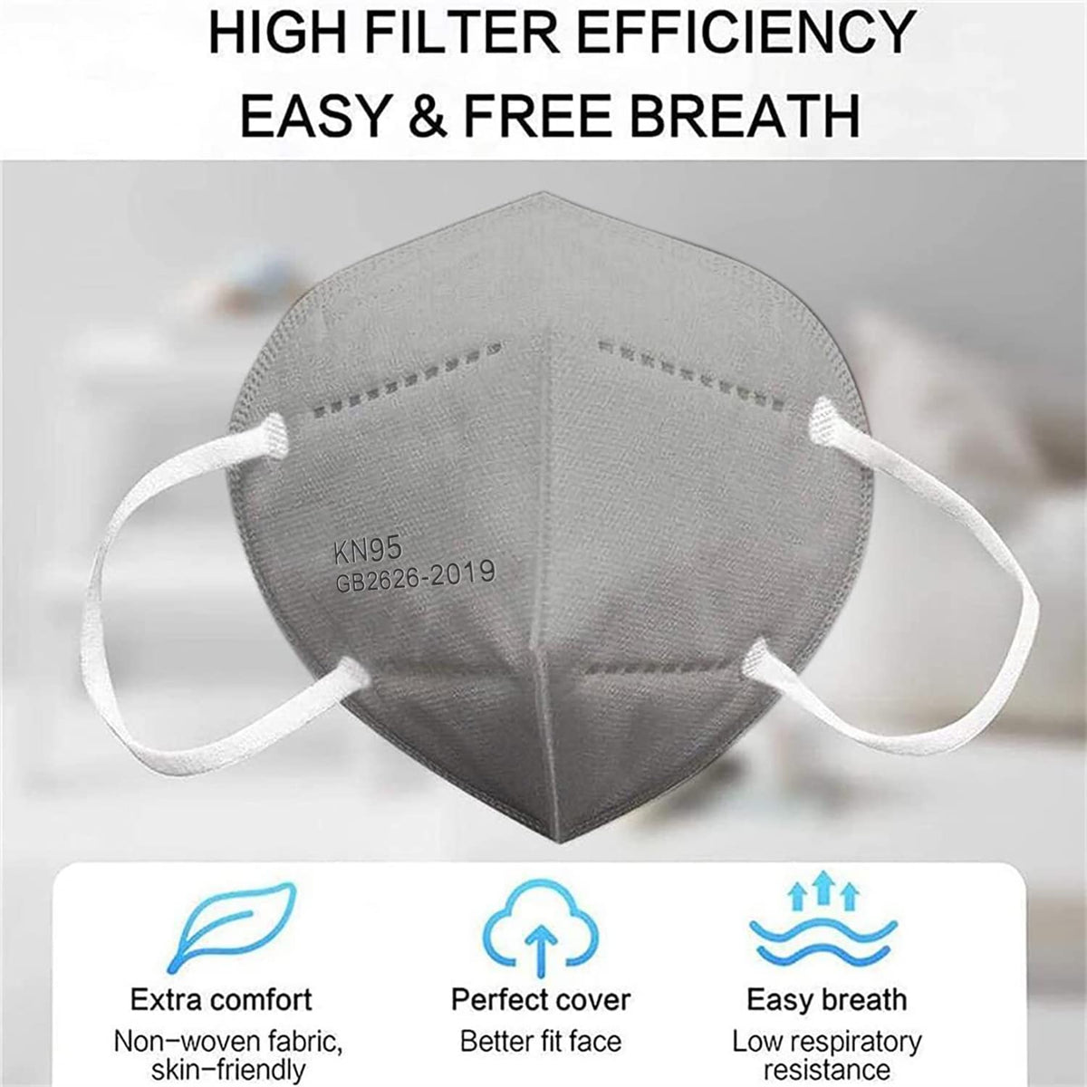 LEMENT 50PCS KN95 Face Mask 5 Layer Cup Dust Safety Masks Breathable Elastic Ear Loops Grey Masks