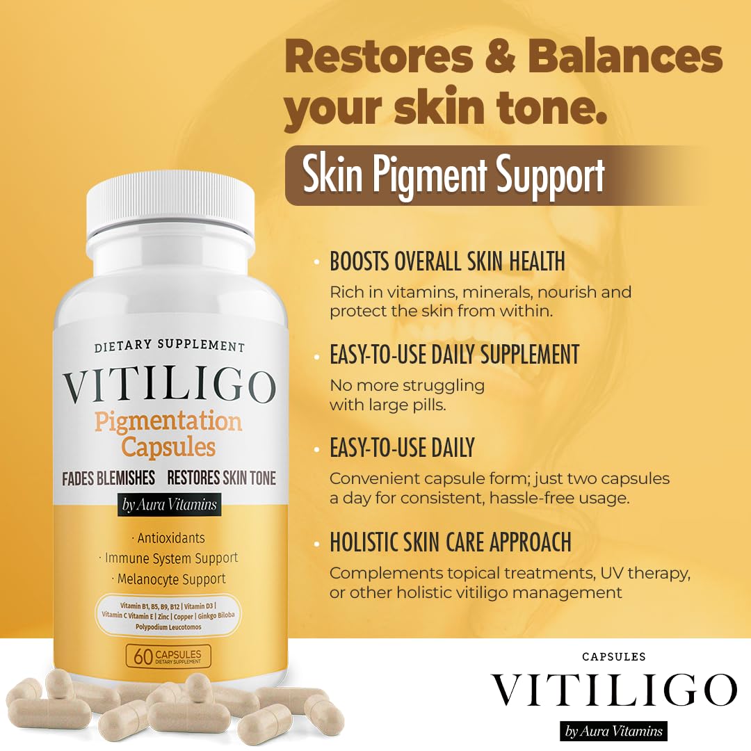 Dermawonder Vitiligo Capsules (60 Count) Effective Vitiligo Supplement, Reduce White Spots & Improve Skin Pigmentation Support, for All Skin & Reduce White Spots on Skin and Tinted Skin