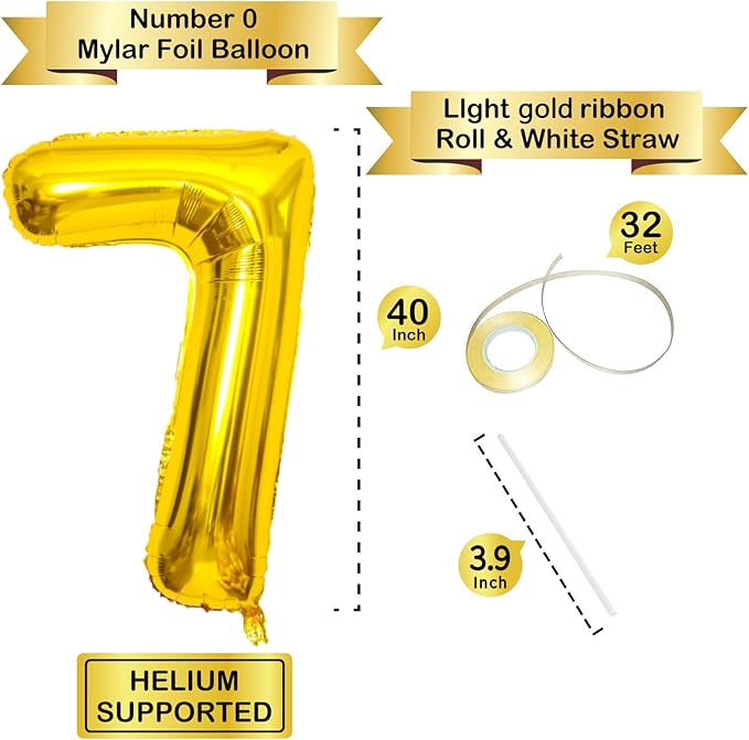 Gold Number Balloons Birthday Balloons - Giant Gold Number 7 Balloon 40 inch, Numbers Balloon Birthday Decorations, Gold Party Supplies for Women Men