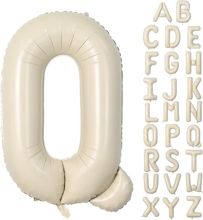 Cream Q Letter Balloons,40 Inch Letter Q Balloon Beige,Helium Custom Letter Balloon for Birthday Anniversary Party Decorations