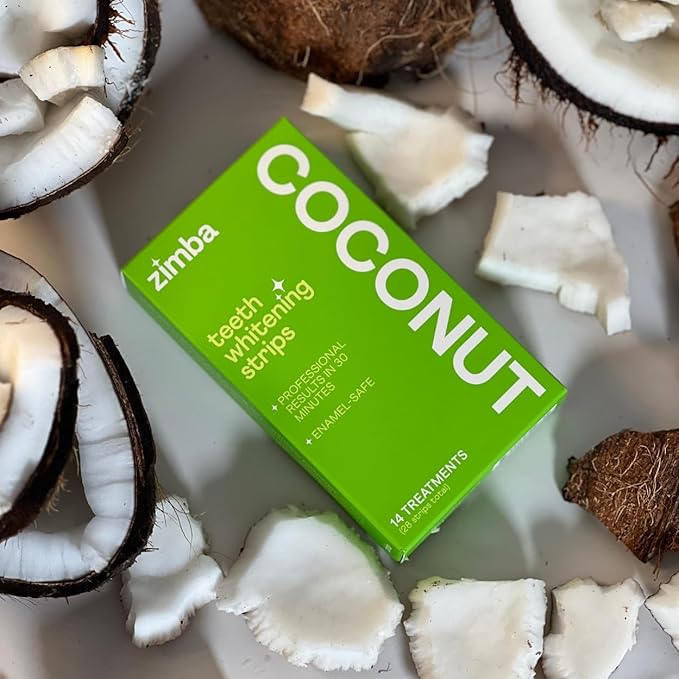 Zimba Coconut 2PK Teeth Whitening Strips for Teeth Sensitive, White Strips for Teeth Whitening, Teeth Whitener Stain Remover 28 White Strips Included Per Pack, 28 Day Treatment