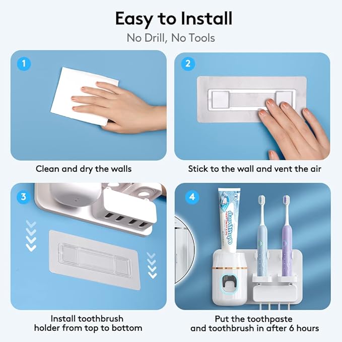 Toothpaste Dispenser Wall Mounted, Automatic Toothpaste Dispenser for Kids, Toothbrush Dispenser for Bathroom with 4 Toothbrush Slots