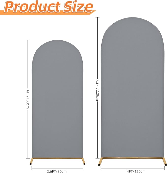 Arch Covers,Arch Backdrop Stand Fitted Cover for Wedding Birthday Party Ceremony Banquet Decoration(7.2FT&6FT,Smoky Grey,Cover Only)