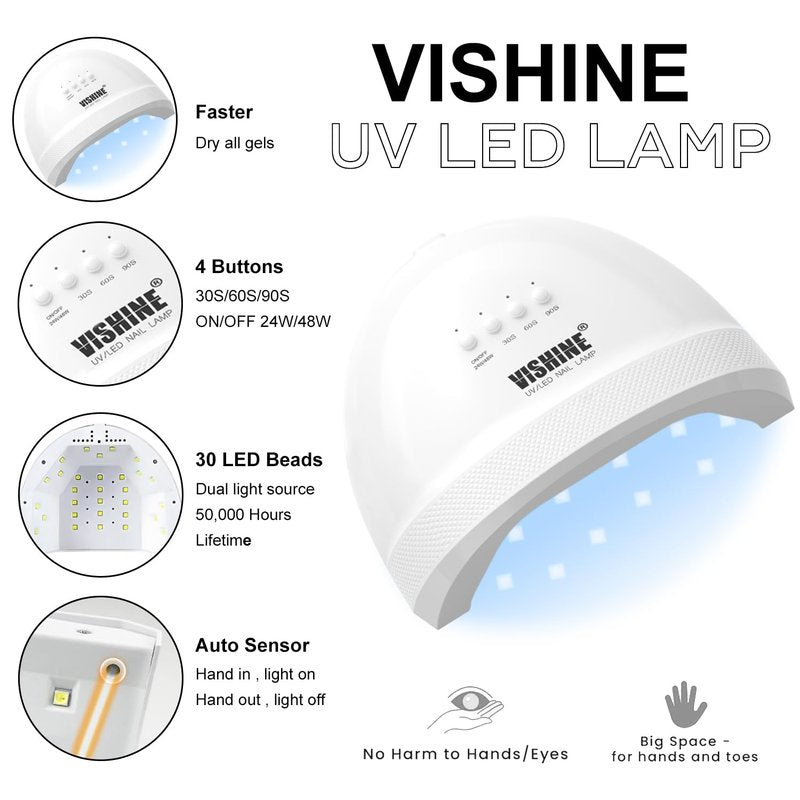 Vishine UV LED Nail Lamp Gel Nail Polish Kit, 36Pcs Jelly Translucent Natural Color Gel Base and Matte & Glossy Top Coat Soak Off DIY Art Manicure All-In-One Nail gel Kit
