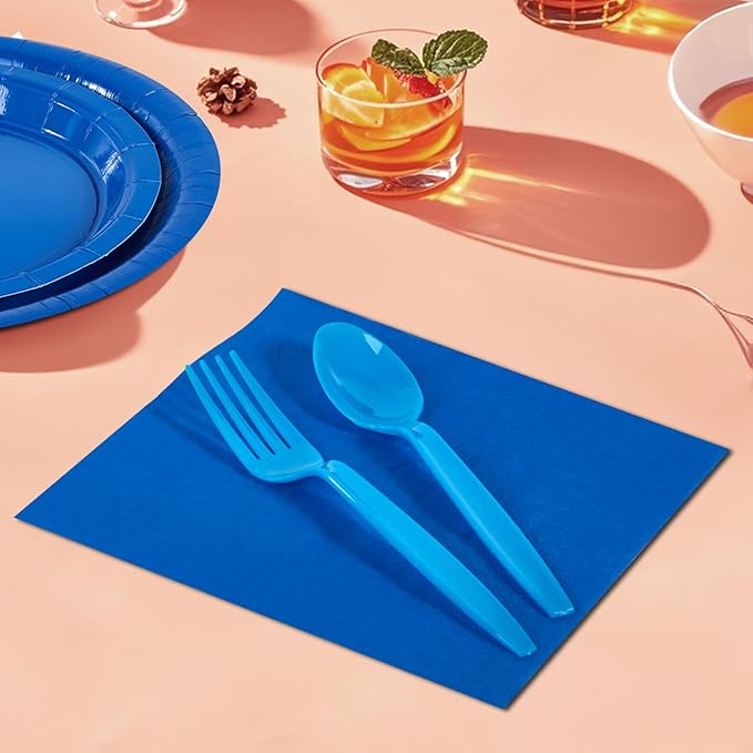 Ottin 169PCS Roayl Blue Party Supplies for 24 Guests – Disposable Paper Plates, Napkins, Cups, Forks, Knives, Spoons & Tablecloth for Birthday, Wedding, Halloween, Thanksgiving, Christmas, New Year