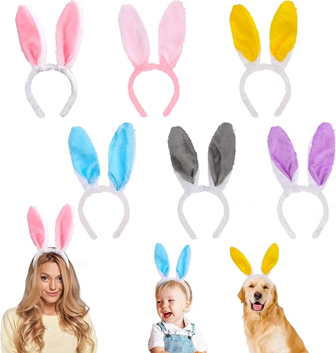 HANSGO 6PCS Easter Bunny Ears Headband, Cute Colorful Bunny Hairbands for Easter Party Dressup Party Favor