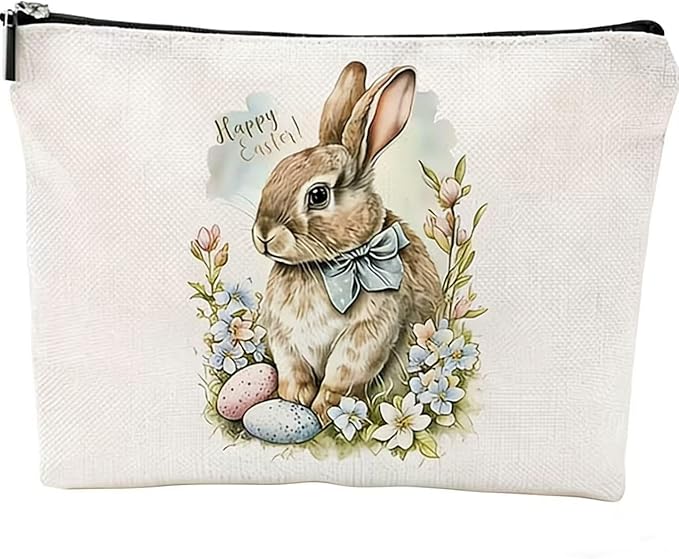 GRITOSE Happy Easter Small Makeup Bag Women Girls Cosmetic Bag Party Gift with Funny Bunny desigsn Easter Accessories for Lovers Mother Friend Student Travel Pouch with Zipper