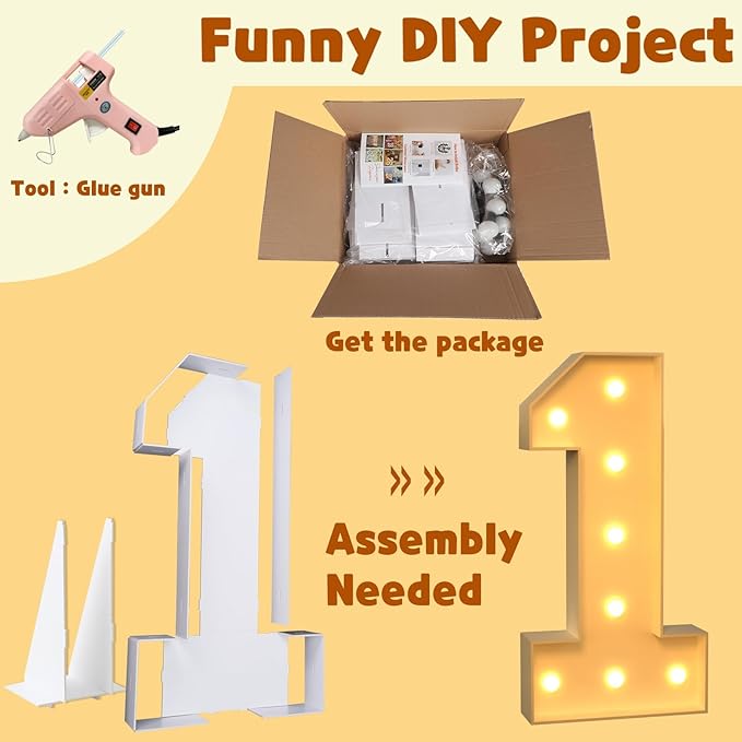 imprsv 3FT Light Up Numbers, Marquee Numbers 5 for 15th 50th Birthday Decorations Anniversary Party Decor, Marquee Light up Letters, Pre-Cut Foam Board Kit