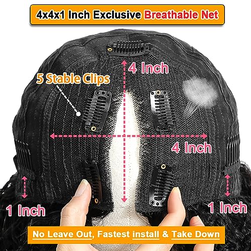 V Part Wig Human Hair Kinky Curly Natural Black 16 Inch | Curly Human Hair Wig Upgrade U Part Human Hair Wigs for Black Women Glueless Wig Wear and Go 180 Density