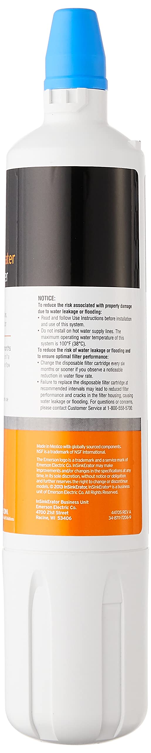 INSINKERATOR F-1000 Under Sink Water Filter Replacement Cartridge for INSINKERATOR Water Filtration System, Chlorine Filter, White