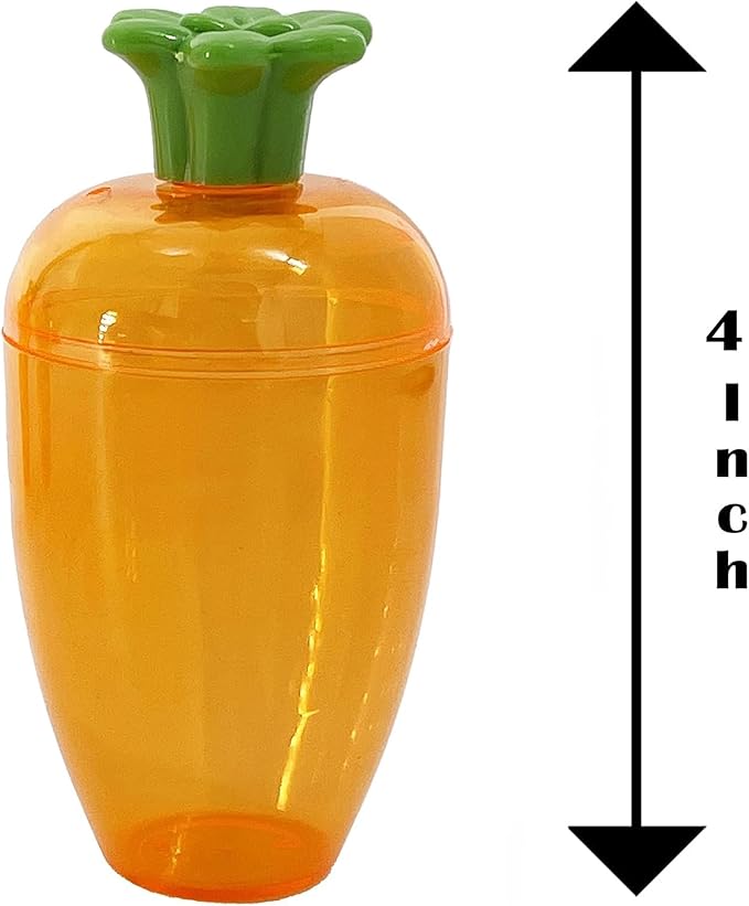 The Dreidel Company 6 Pcs 4 Inches Plastic Empty Carrot Shaped Easter Eggs Fillable, Clear Bright Orange Plastic Carrot Egg for Easter Hunt, Themed Party, Basket Stuffers, Toys Filling Treats 6-Pack