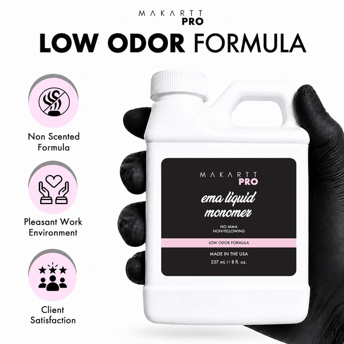 MakarttPro Low Odor Monomer, MMA Free, Made in USA, Non-Yellowing Professional Grade Formula, Beginner Nail Tech Friendly - Essential Acrylic Nail Supply for Nail Technicians (8 fl oz)