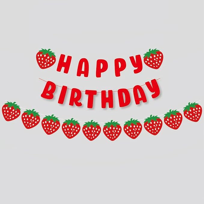 Strawberry Happy Birthday Banner Sign Strawberry Banner Garland Theme Party Decoration for Birthday Party Decorations