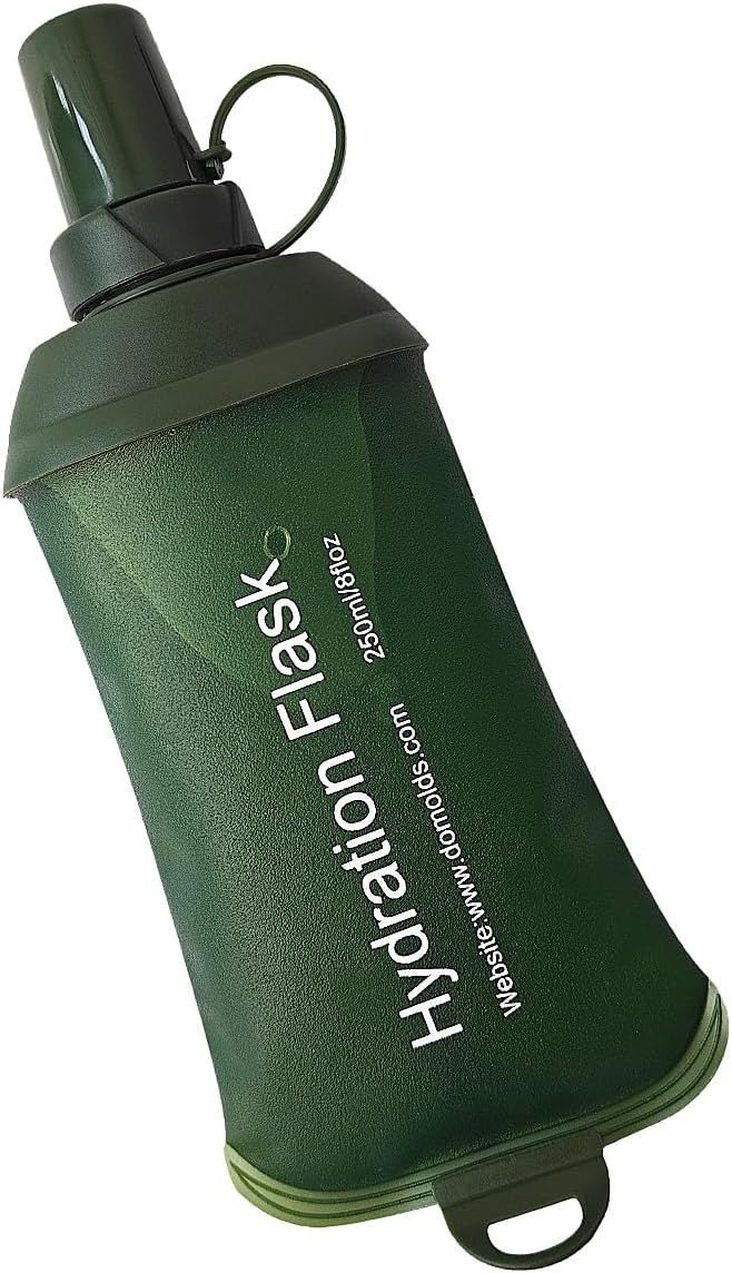 WILDREEDS 250ml Soft Flask, TPU Collapsible Soft Water Bottle for Hydration Pack, Running Vest, Folding Water Bottle for Hiking Cycling Climbing-1Pcs, Green