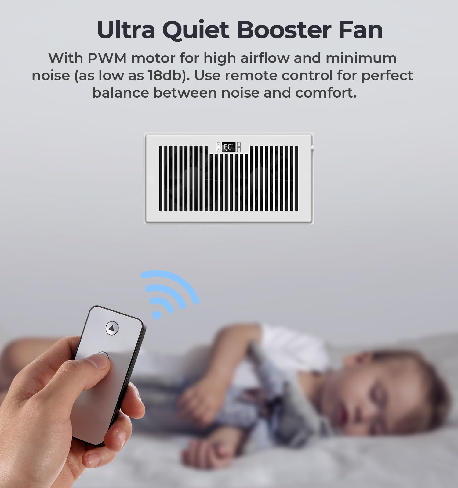 BIOWIND Quiet Register Booster Fan Fits 6" x 12" Register Holes, 10-Speed Smart Heating Cooling AC Vent Fan with Remote Control and Thermostat Control - White