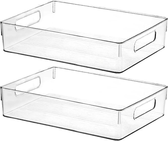Clear Plastic Storage Bins, Perfect for Kitchen Organization or Pantry Organization and Storage, Large Fridge Organizer Plastic Bins, Pantry Organization and Storage Bins, Cabinet Organizers