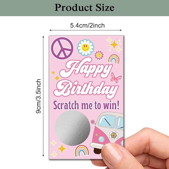 Haizct 50 Pack Happy Birthday Scratch Off Cards, 70's Retro Scratch Tickets for 18th 19th 21st 50th Birthday Party, Lottery Group Game Raffle Tickets for Retro Tea Party Bridal Shower Baby Shower